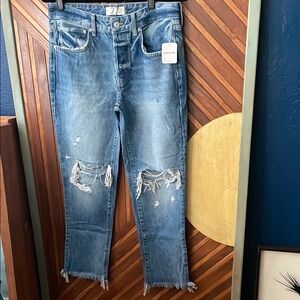 Free People Blue Ankle Cropped Jeans Distressed